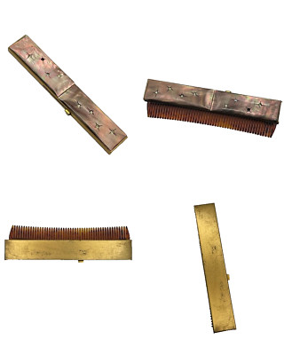 4'' Gold-Plated Vintage Slide Out Comb w/ Opalescent Shell Casing / CZ