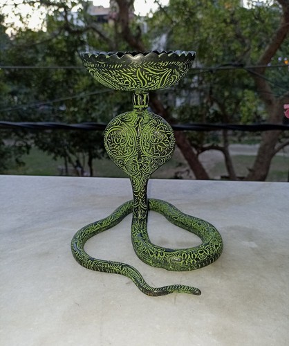 Python Serpent Statue Oil Diya Lamp Brass Reptiles Snake Sculpture Decor AJ181 - Picture 11 of 12