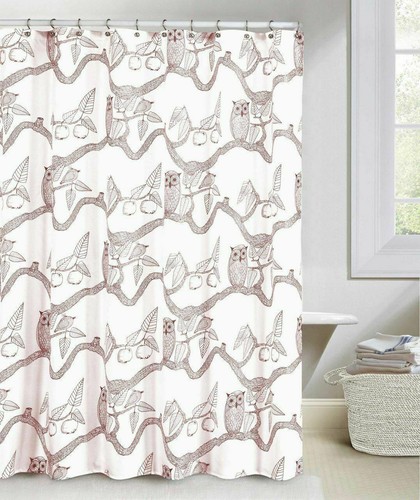 Eve Owl Print Fabric Shower Curtain Available Colors To Choose From - Picture 7 of 8