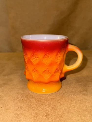 Anchor Fire King Orange Kimberly Diamond Pattern Glass Coffee Mug MCM 2 Avail