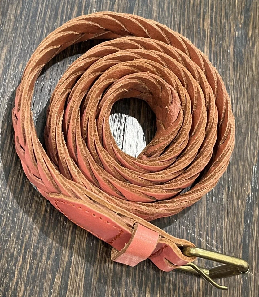 J.Crew коричневый ремень XS/S сплетенный плетеный персиковый оранжевый 100% кожа 90-х классический - Изображение 2 из 4