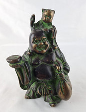 Alte, sehr dekorative Bronze Messing Skulptur wandernder Buddha Statue patiniert