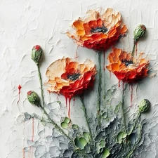Poppy painting Textured oil painting Poppy art print Impasto California poppy