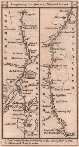 Blackford - Langholm - Harwood striscia stradale mappa PATERSON 1803 antico - Foto 1 di 3