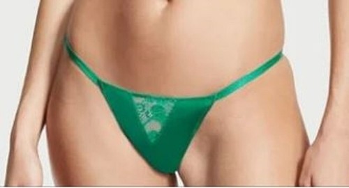 Victorias Secret Silky Green Lace V Inset Cheeky Panty Size L Sexy Lace Backside - Picture 3 of 3