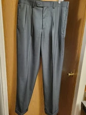 NWOT Gray Dress Trousers By Perry Ellis Portfolio 33 X 31.5". Pleated & Cuffed