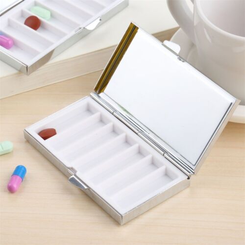 Contenitore portapillole rettangolare in metallo 7 slot organizer medicinali custodia - Foto 5 di 12