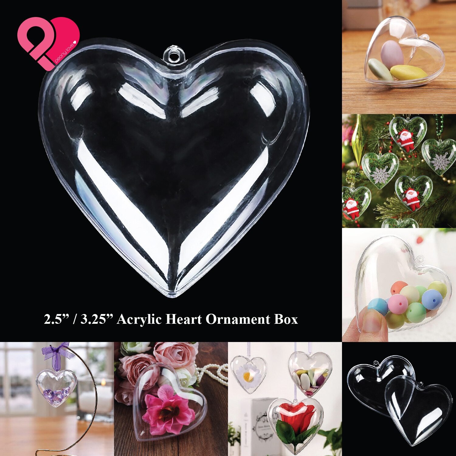 Heart Hanging Ornament Ball Clear Acrylic Plastic Container Gift Favor Box  Bulk