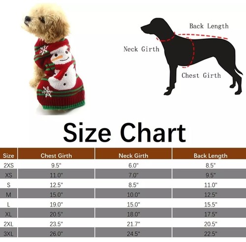 Dog Snow Sweaters Snowman Sweaters Xmas Dog XXSmall (Pack of 1) 6-Red Snowflake - Picture 2 of 3