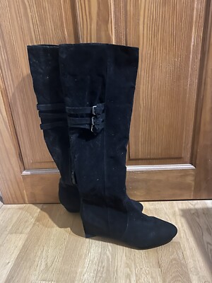 Dunnes Stores Knee High Slouchy Wedge Heel Boots in Suede