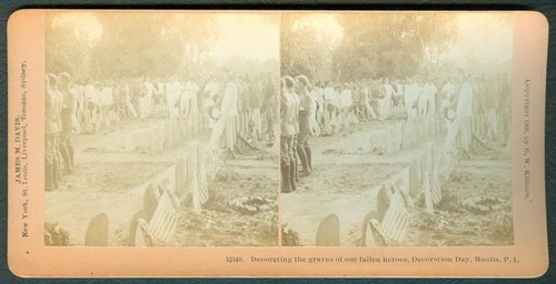 1900 Philippine–American War DECORATION DAY GRAVES OF HEROES Stereoview Card