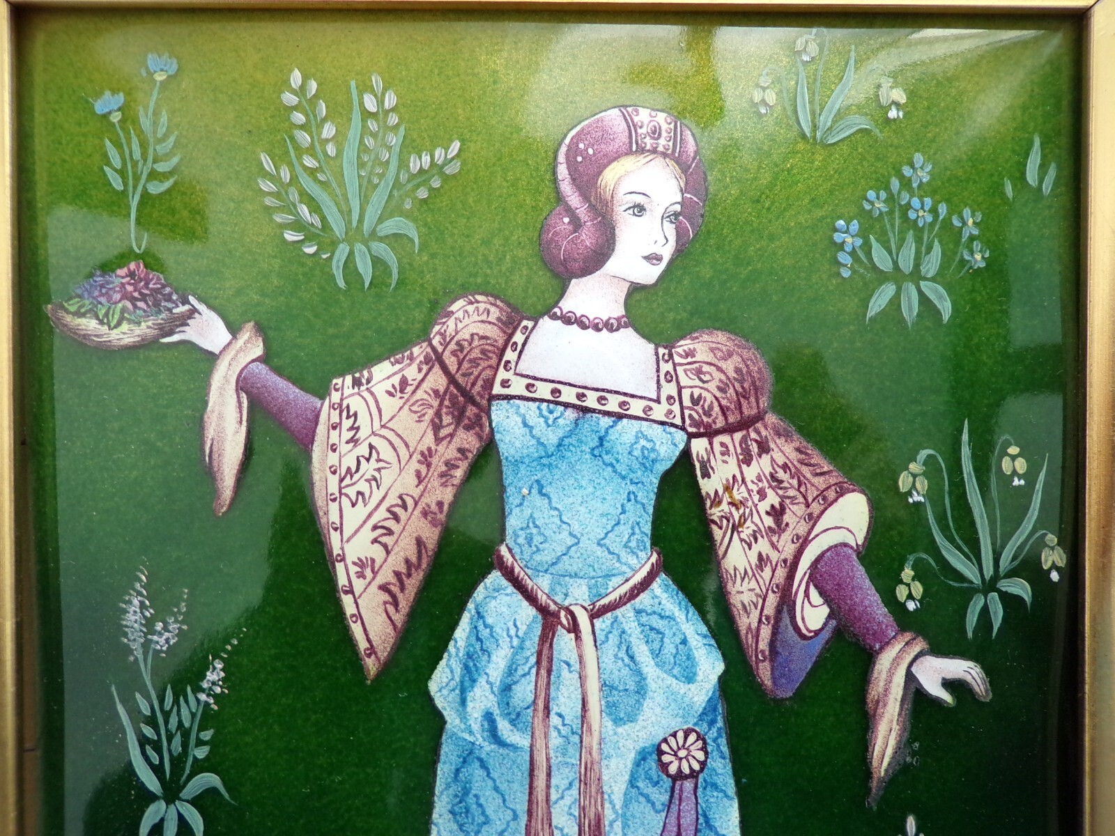 CADRE AVEC TABLEAU EMAUX DE LIMOGES CHANTAL DE BURGUET 27 X 32 cm