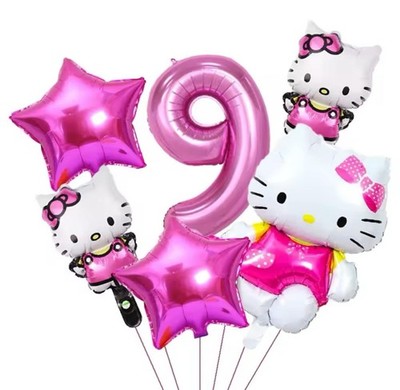 6 Stück Cartoon Hello Kitty Modell Folienballons Set Geburtstag Party Deko
