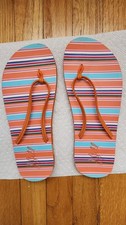 J Jill Orange Multi Stripe Flip Flops Beach Pool Sandals Thongs Women Size 10