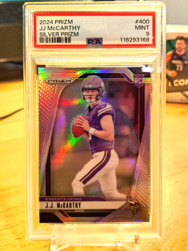 J.J. JJ MCCARTHY 2024 PRIZM SILVER ROOKIE RC #400 PSA 9 MINT! VIKINGS MICHIGAN!