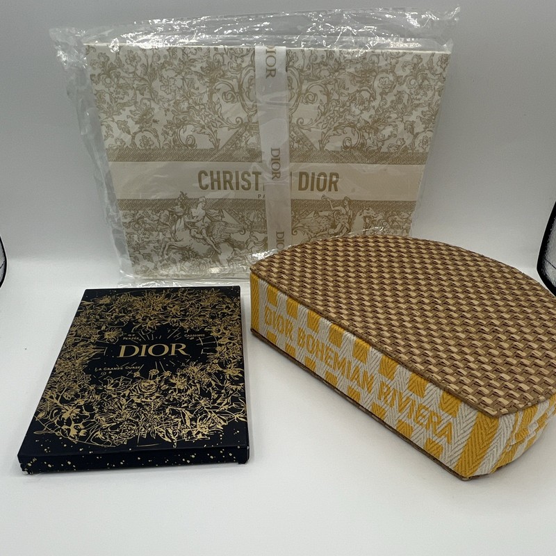 Dior Bundle  Wicker & Fabric Zip-Around Bag, Notebook & Packaging