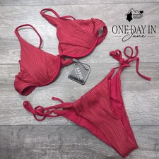 Zaful Underwire Tie Back Tie Side Textured Bikini Swimsuit Size S