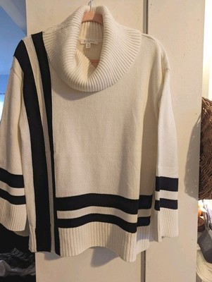 T by Talbot's Black/Cream Design Huge Cowl Neck 3/4 Flare Sleeve Cotton sz MP