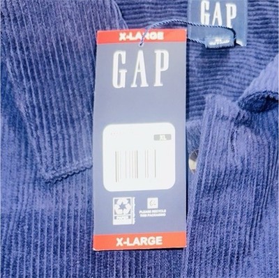 Gap Corduroy Button-Up Navy Blue Collared Long Sleeve Shirt Pockets XL