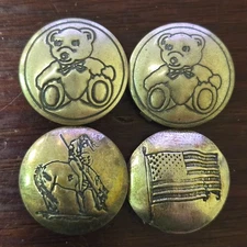 VTG Lot Button Covers Silver Indigenous Warrior American Flag Teddy Bears