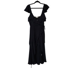 Altar'd State Women's Black Ruffle Wrap Midi Dress Size Medium NWT