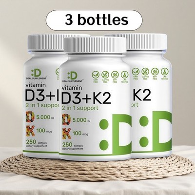 3 BOTTLES DEAL SUPPLEMENT Vitamin D3 K2 5000IU Softgel, 2-1 Complex, 250 Count