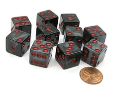Koplow Games Set of 10 D6 16mm Marbleized Square Corner Dice - Charcoal with 