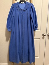 Vintage Vanity Fair Fleece Nightgown Snap Front USA Made Blue S