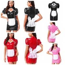Womens Costume Babydoll Dress Bodycon Uniform Themed Party PU Leather Anime