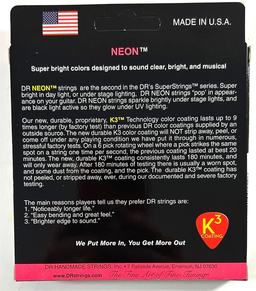 Cuerdas de Guitarra DR Acústicas Rojo Neón Medianas 10-48 Luminiscentes Foto 2 de 4