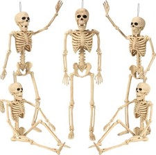 5 Pack 16" Posable Halloween Skeleton Decorations,Human Bones 16inch, White