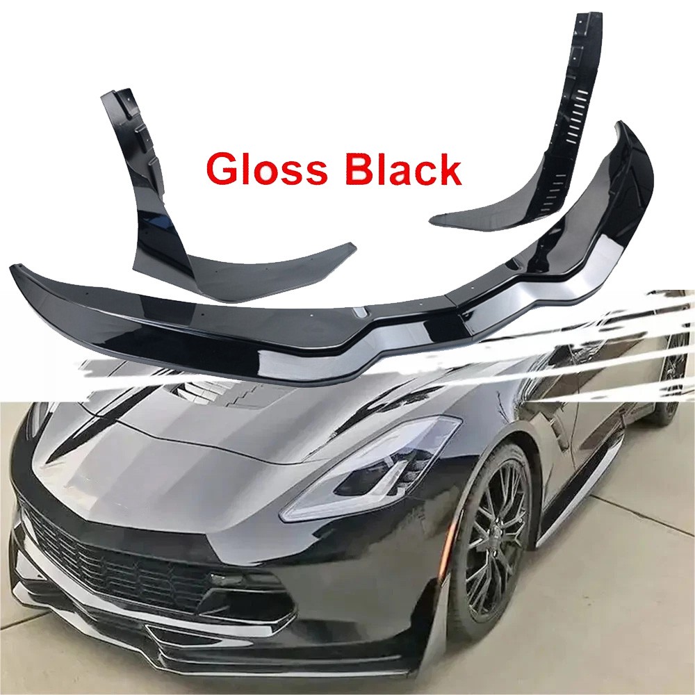 For Corvette C7 Z06 STG 3 14-2019 Gloss Black Front Lip Splitter & Side Winglets