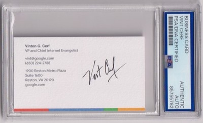 SIGNED AUTOGRAPH GOOGLE CLOUD BUSINESS CARD VINTON VINT CERF SIGNED PSA DNA