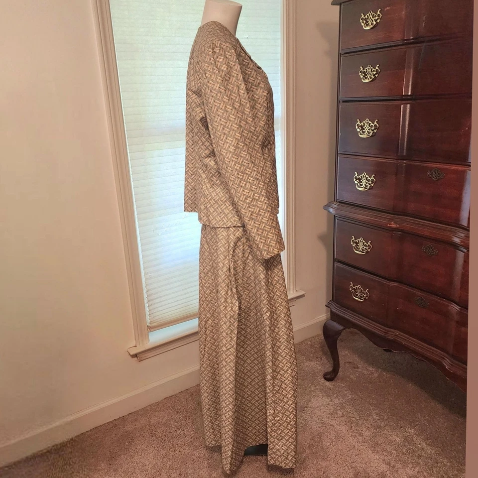 Vintage Handmade Skirt Suit 2pc Dress Geometric Print Geoffrey Beene Lining L/XL - Image 3 of 4