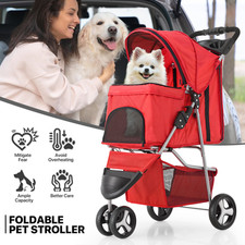 Red Folding Dog Stroller Pet Cat Carrier Cart w/Adjustable Canopy Storage Basket