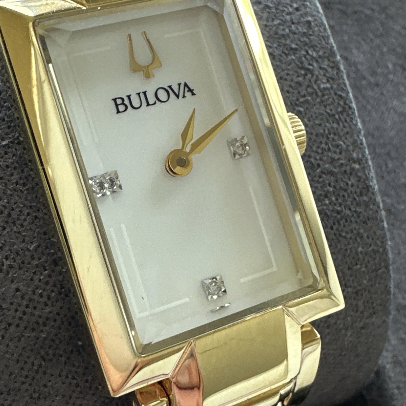 Bulova Ladies Diamond Gold Plated Stainless Steel Quartz Bangle Watch 97P141-image