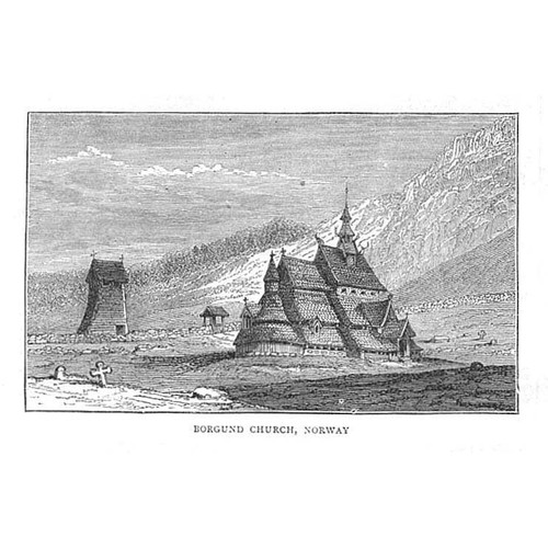 NORWAY Borgund Church - Antique Print 1873