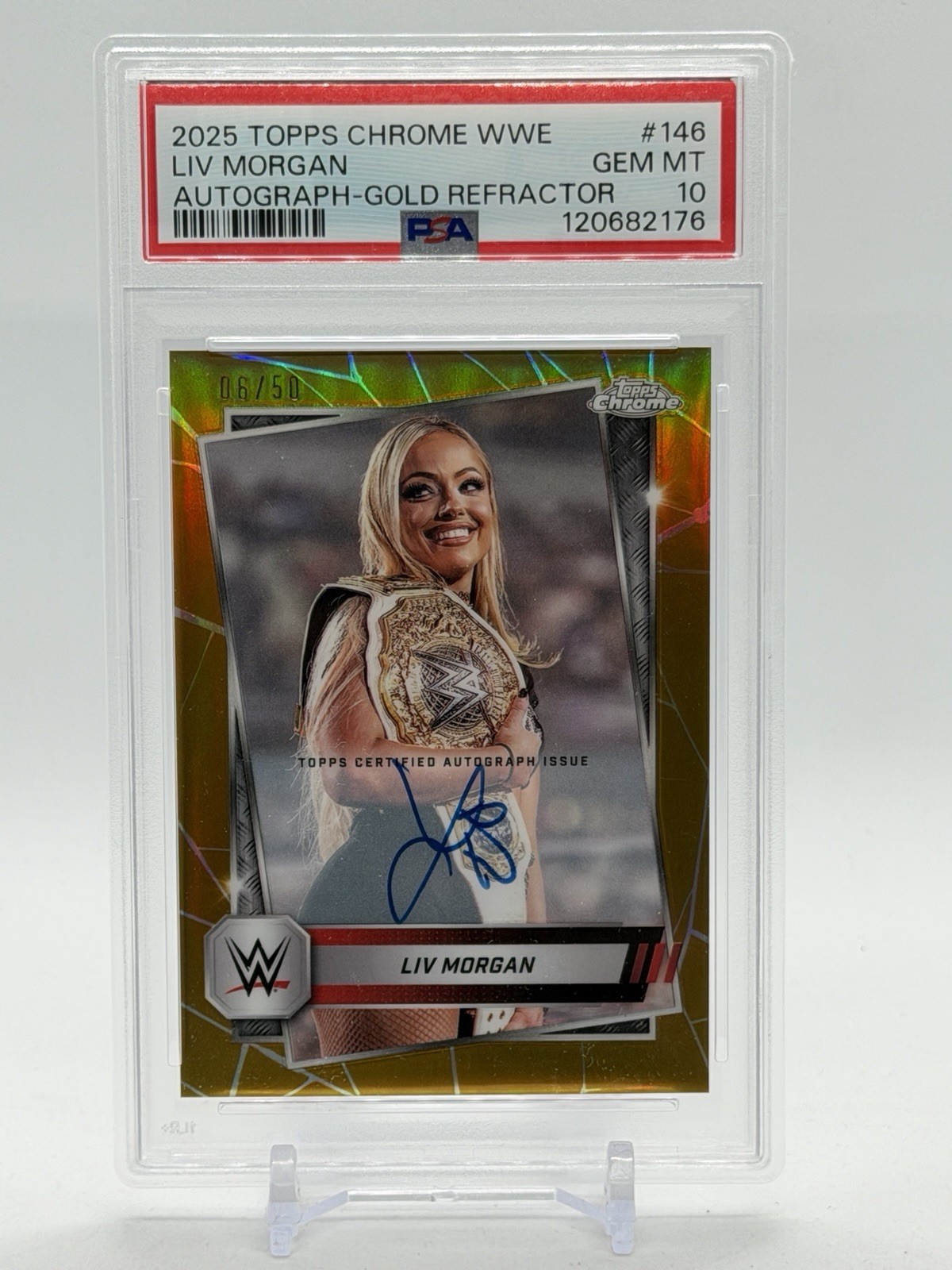 2025 Topps Chrome WWE Liv Morgan PSA 10 Gold Refractor On Card Auto /50 Pop 3 🥵