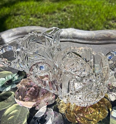 Vintage Brilliant Cut Glass Creamer and Sugar Bowl Set Pinwheel Star Pattern