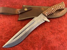 17" Handmade Damascus Steel Full Tang Bowie Knife With Micarta Handle & Sheath