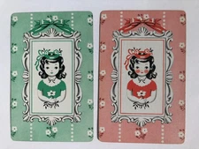 Girl Young Lady Daisy Flowers Frame Children Vintage Retro Playing SWAP CARDS x2