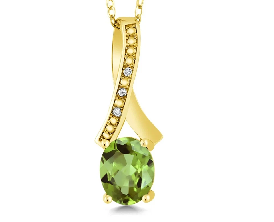 925 Silver Yellow Gold Plated 2.10 Carats Oval Cut Green Peridot Pendant Jewelry - Image 3 of 4