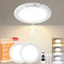 Rechargeable Ceiling Light 2Pack, 3 Color Magnetic Motion Sensor Lights