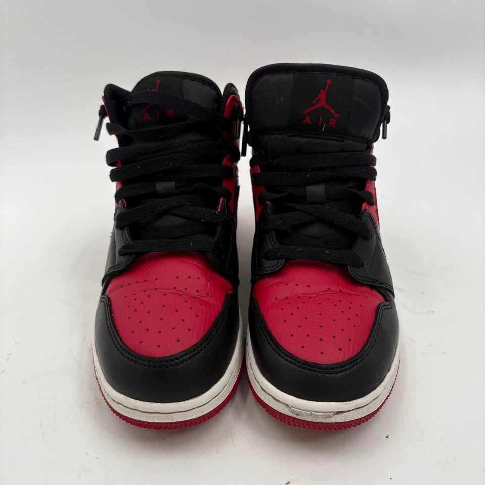 Air Jordan 1 Mid Boys Youth Red Black Sneakers Shoes 554725-074 5.5Y - Image 4 of 4