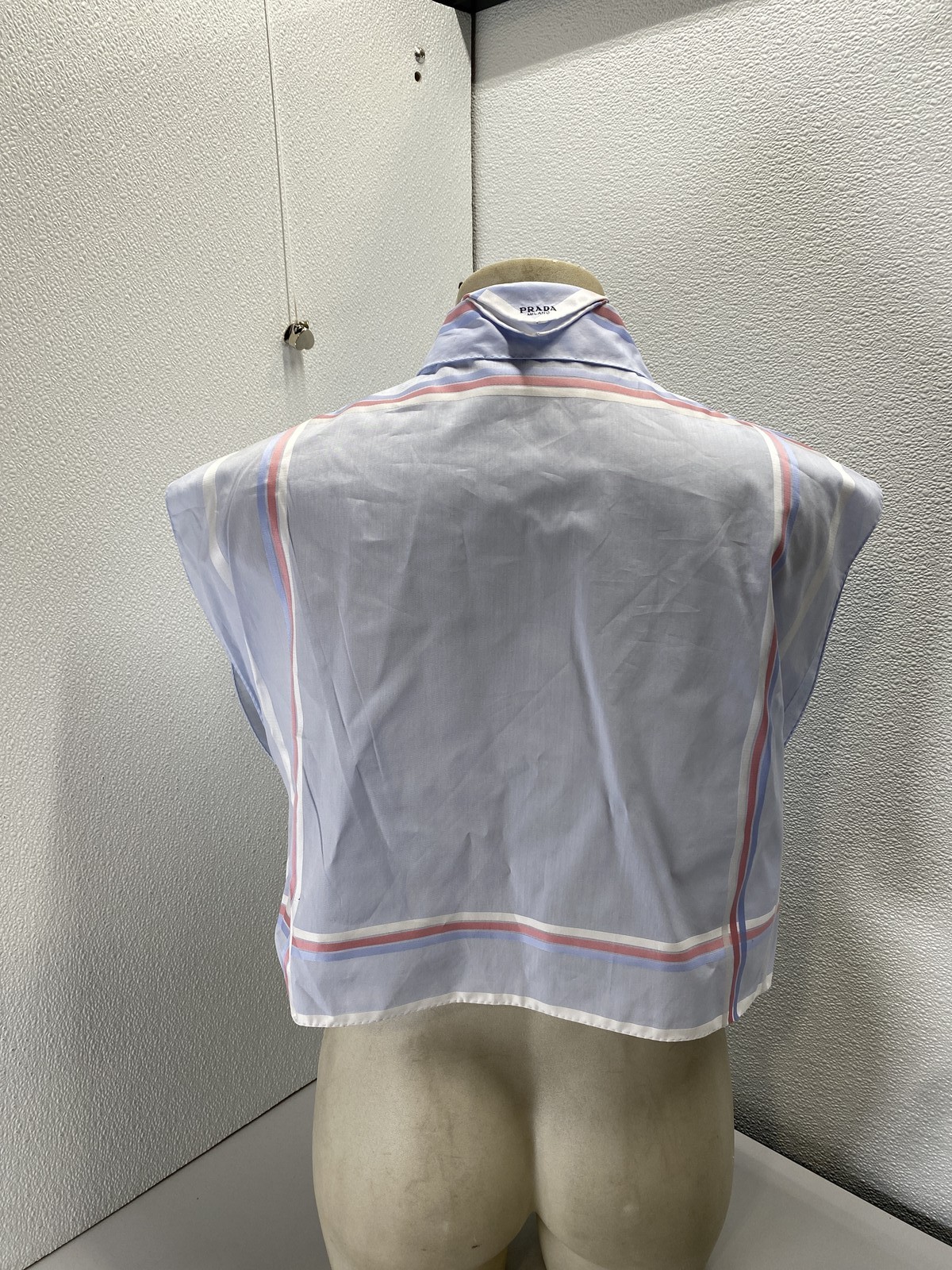 Prada Womens Bastista Check Cropped Cotton Shirt Size 8/IT 44 Blue/Pink thumbnail 7