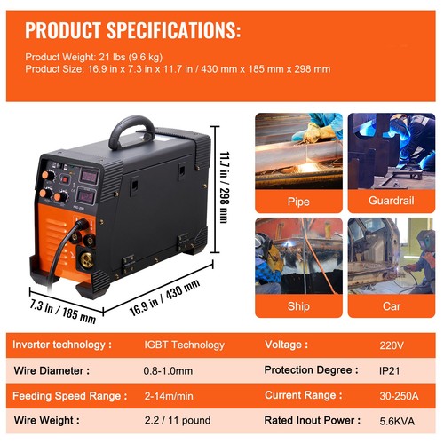 MIG/MMA/TIG 3 in 1 Welder Flux Cored Wire IGBT Technology 2.2-12m/min - Picture 7 of 12