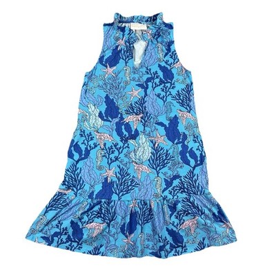 Pappagallo Azure Blue Ocean Design Sleeveless Pocket Dress Size L