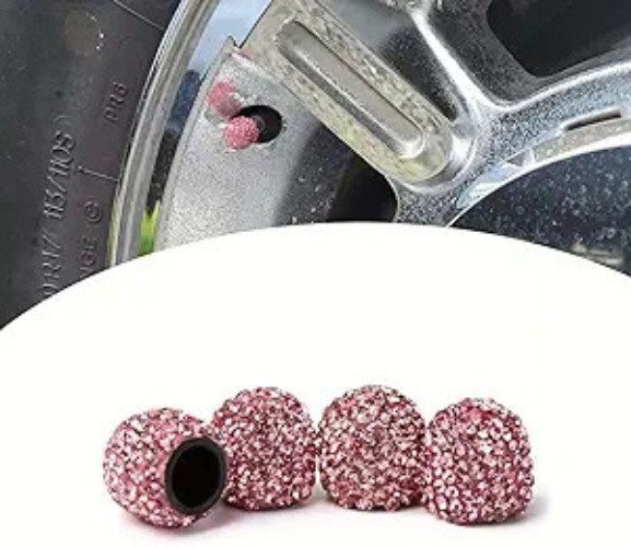4 PCS Crystal Rhinestone Tire Valve Stem Caps, Dustproof Universal Color: pink