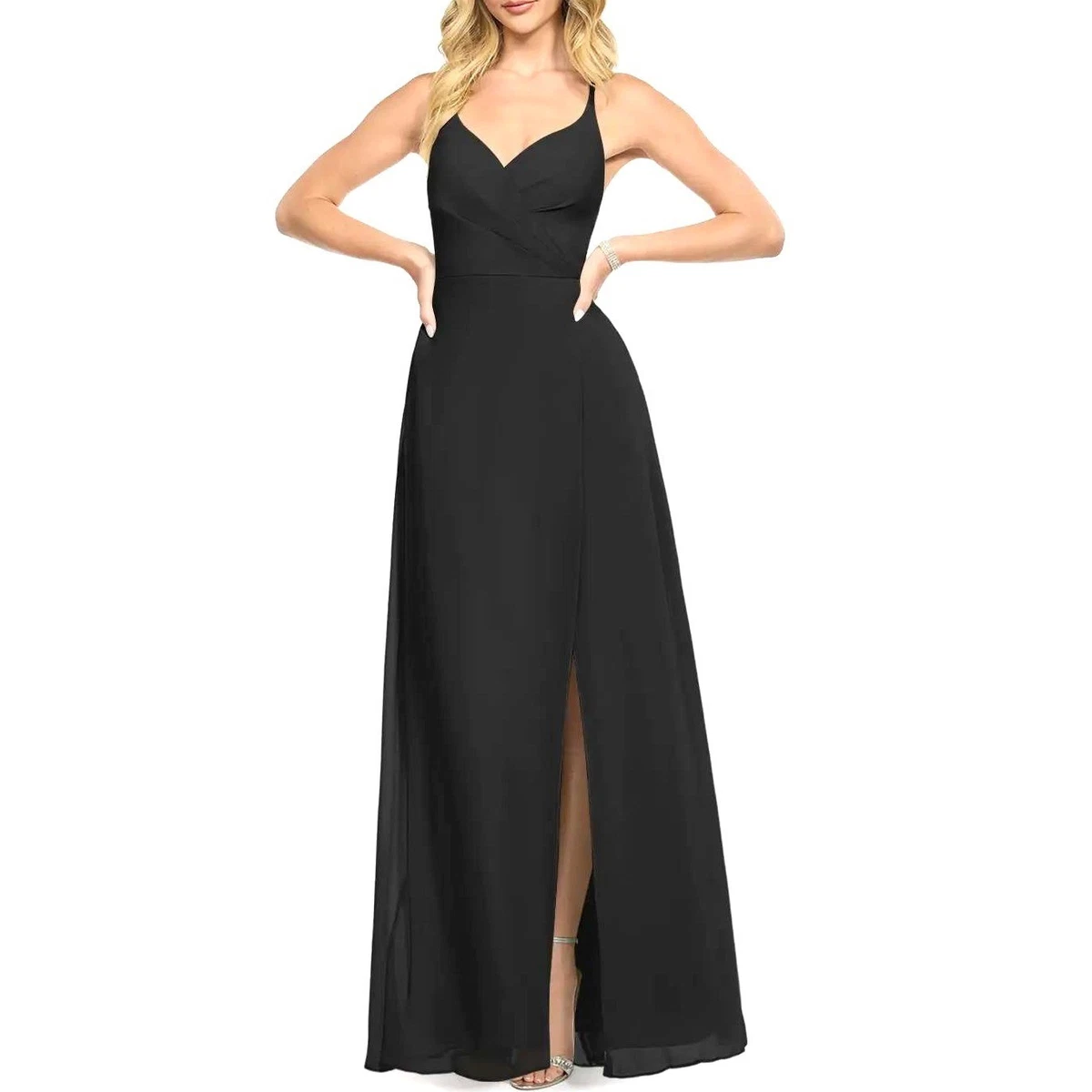 bridesmaid dresses portland or Mermaid Satin Sleeveless Black Long Bridesmaid Dress with Slit BD144 US8 / Black main image 0
