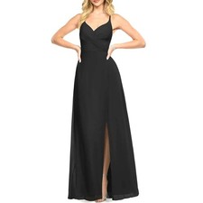 Azazie Davis Bridesmaid Dress Black Chiffon Floor Length Gown with Slit Size C